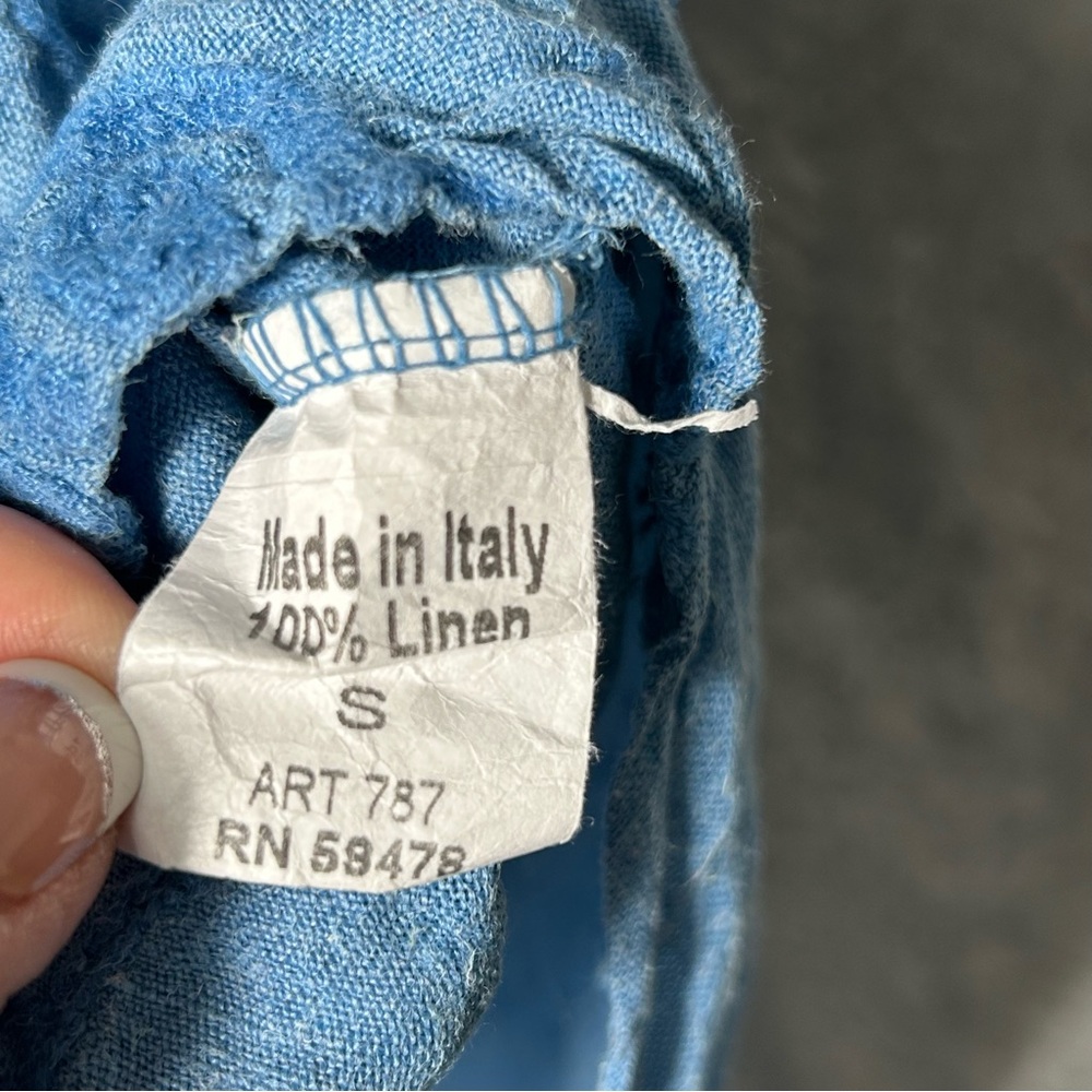 Terzo Millennio Linen Top Womens Small Blue Embroidered‎ Hi Lo Hem Tunic Italy - Picture 8 of 9